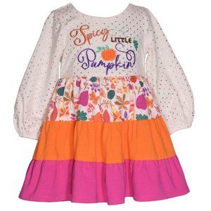 Bonnie Jean Girls 4-16 Pink Orange Tiered Thanksgiving Harvest Dress